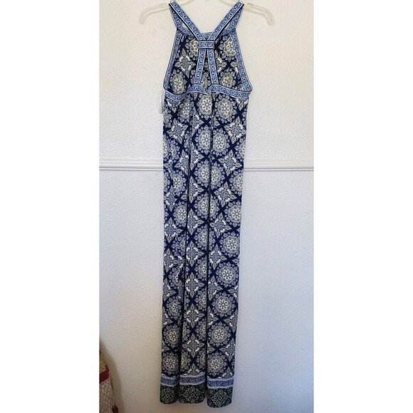 Max Studio Maxi Dress Size S Blue With Medallion Print Halter Dress Beach - Picture 8 of 16